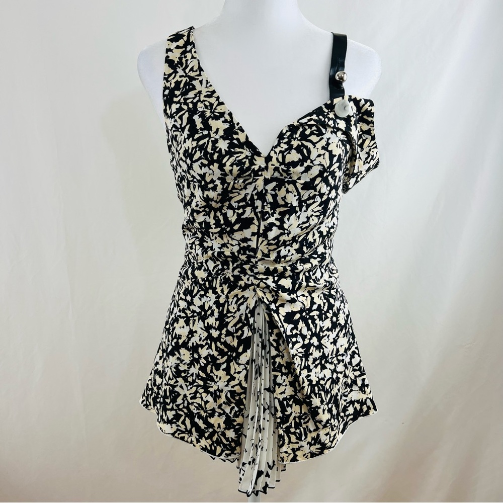 NWT Proenza Schouler Asymmetric Flower-Print Silk Top - Picture 1 of 14